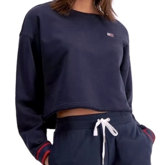 TOMMY JEANS Cropped Crewneck Sweatshirt Navy Blue Boxy  Women’s Size X-L… - Picture 1 of 6